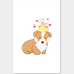 Corgi With Baby Chick Posters and Art